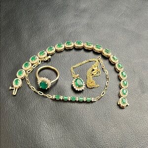 Colombian emerald  and 14k solid Gold Jewelry Set